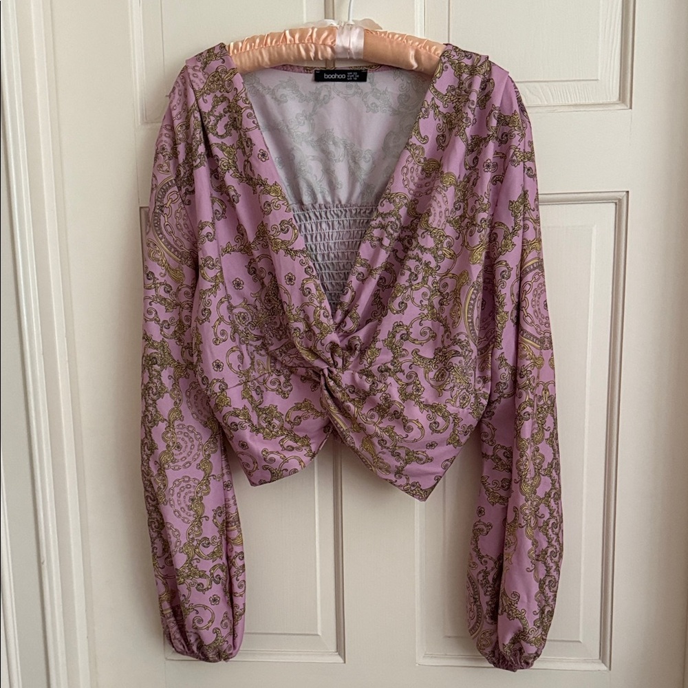 Boohoo Pink and Gold Paisley Blouse
